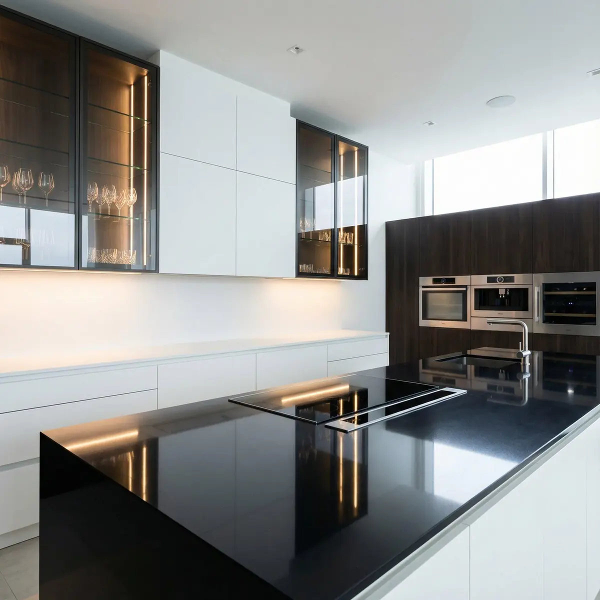 Modern custom kitchen cabinets with sleek design and LED lighting in Boynton Beach