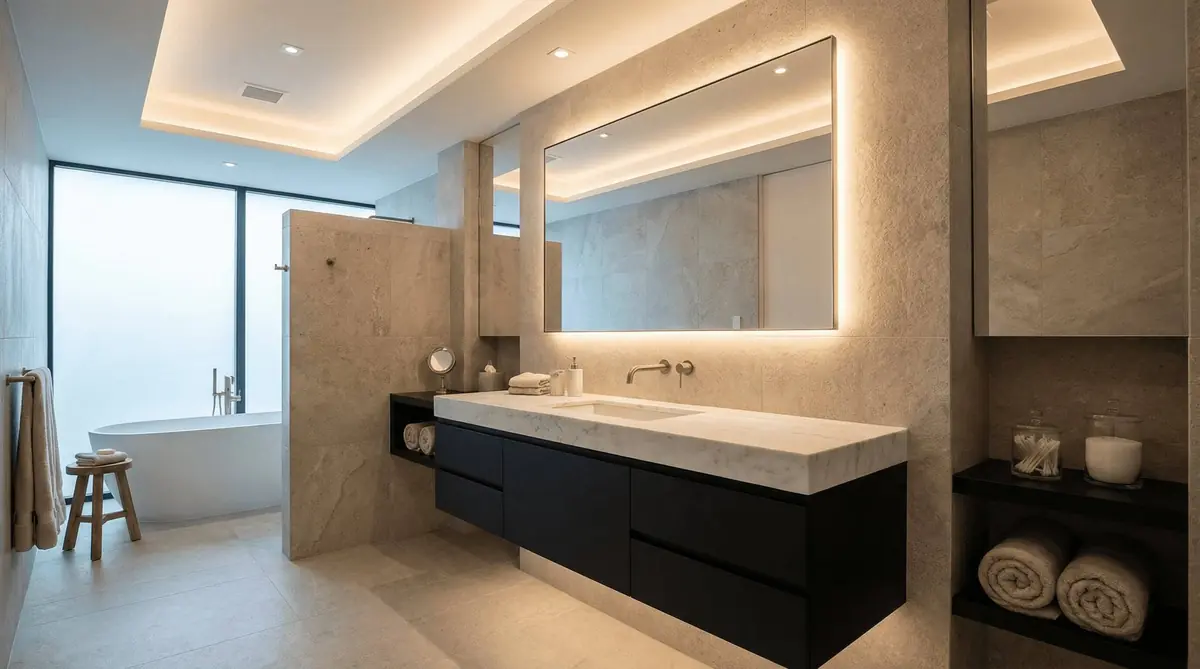 Luxury bathroom with custom floating vanity